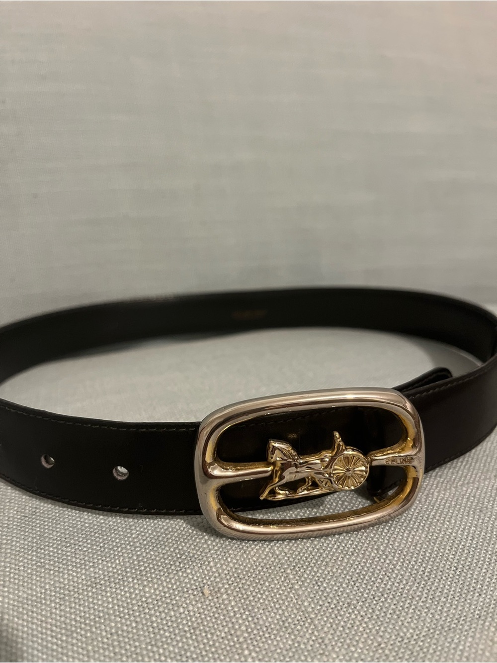 Celine Black Leather Belt with Gold Stamp